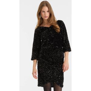 Anytime - Jurk - Zwart - Met Pailletten - Feestelijk - Ronde Hals - Halflange Mouwen