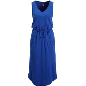 anytime - Midi Jurk - Blauw - V-hals - 100% Katoen