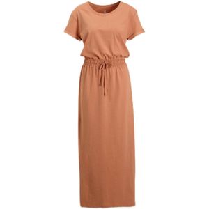Anytime - Maxi Jurk - Lichtbruin - Katoen - Ronde Hals - Korte Mouwen