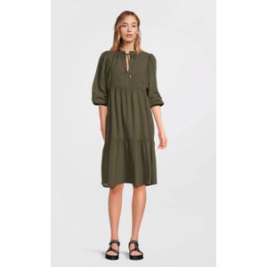 Anytime - Midi Jurk - Khaki - V-hals - Korte Mouwen
