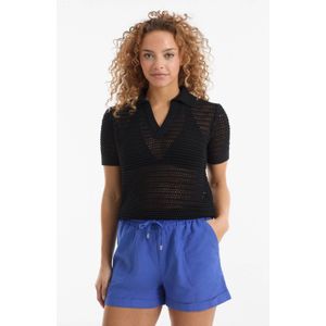 Anytime - Korte Broek - Blauw - Linnenmix - Elastische Tailleband