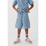Coolcat - Skater Denim Short - Blauw - Checkerboardprint - Wijde Pasvorm