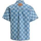 Coolcat - Denim Overhemd - Korte Mouwen - Blauw - Katoen - Checkerboard Print