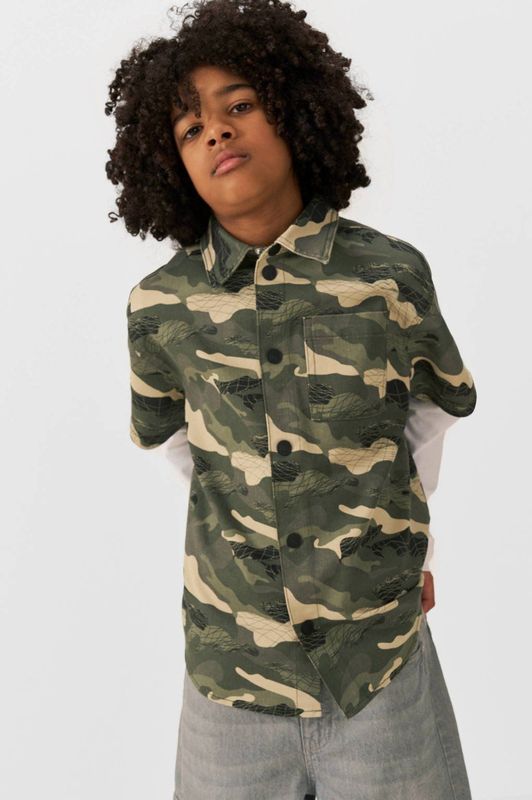 Coolcat - Riley - Overhemd - Groen - Camouflage Print - Katoen