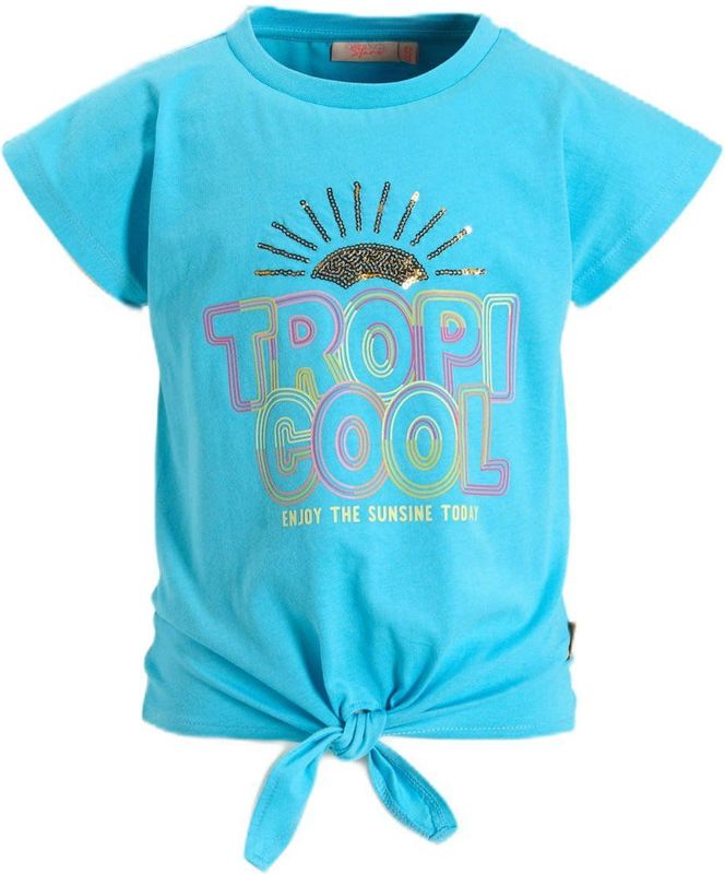 Orange Stars - T-shirt - Turquoise - Katoen - Knoopdetail - Paillettenprint