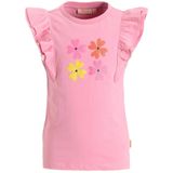 Orange Stars - T-shirt - Roze - Met Printopdruk - Ronde Hals - Kapmouwtjes met Ruffles