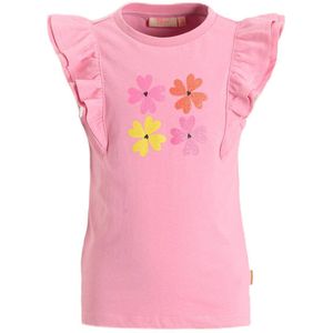 Orange Stars - T-shirt - Roze - Met Printopdruk - Ronde Hals - Kapmouwtjes met Ruffles