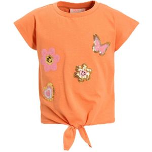 Orange Stars - T-shirt - Korte Mouwen - Pailletten Print