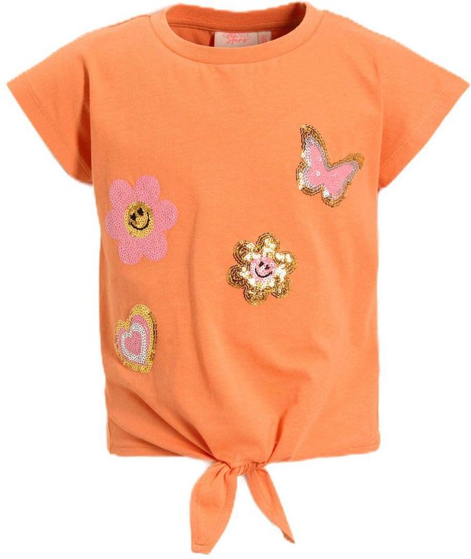 Orange Stars - T-shirt - Korte Mouwen - Pailletten Print
