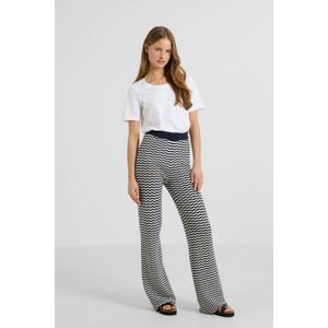 Anytime - Crochet Broek - Donkerblauw/Wit - Wide Leg Fit - Hoge Taille