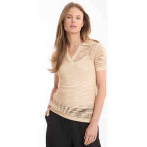 Anytime - Crochet Polo - Beige - Dames Poloshirt
