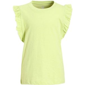Anytime - T-shirt - Limegroen - Katoen - Korte Mouwen met Ruffles