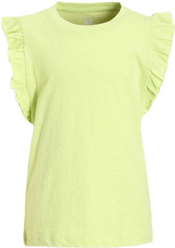 Anytime - T-shirt - Limegroen - Katoen - Korte Mouwen met Ruffles