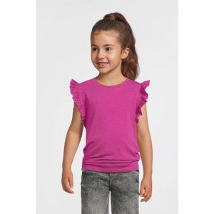 anytime - T-shirt - Magenta - Katoen - Korte Mouwen met Ruffles