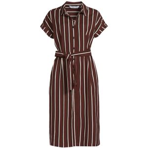 Anytime - Gestreepte Jurk - Bruin/Wit - Linnenmix - Midi Lengte