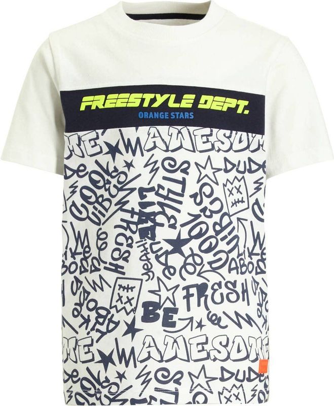 Orange Stars - T-shirt - Wit - Graffiti Print