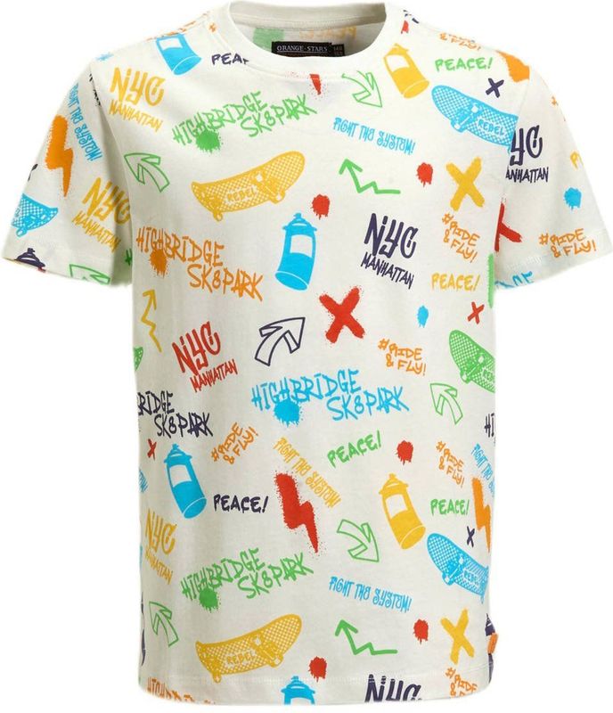 Orange Stars - T-shirt - Graffiti Print - Katoen