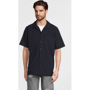 Anytime - Seersucker Overhemd - Marineblauw - Katoen - Regular Fit