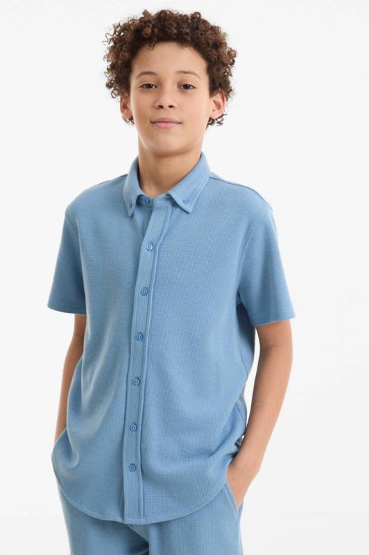 anytime - Shirt Waffle - Blauw - Poloshirt