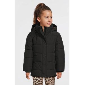 Anytime - Korte Gewatteerde Jas - Zwart - Polyester - Capuchon met Panterprint