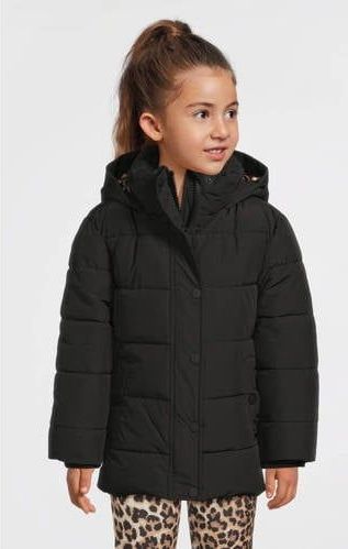 Anytime - Korte Gewatteerde Jas - Zwart - Polyester - Capuchon met Panterprint