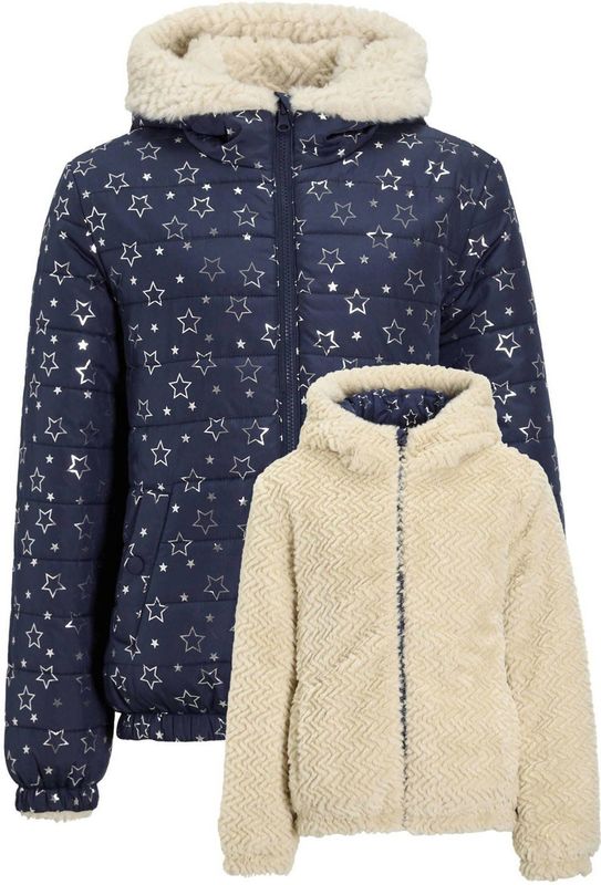 Anytime - Korte Reversible Jas - Meisjes - Structuurbont - Sterrenprint
