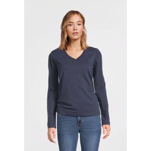 Anytime - Longsleeve - Donkerblauw Melange - V-hals - Dames