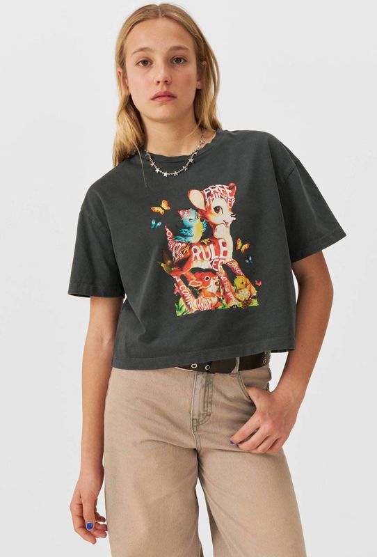 Coolcat - T-shirt Palmer - Donkergrijs - Met Printopdruk