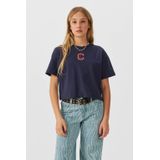 Coolcat - T-shirt Zhara - Donkerblauw - Katoen - Met Printopdruk en Glitters