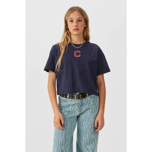 Coolcat - T-shirt Zhara - Donkerblauw - Katoen - Met Printopdruk en Glitters