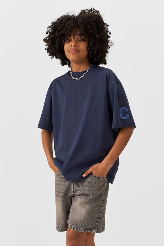 Coolcat - T-shirt Owen - Blauw - Oversized - Katoen - Ronde Hals - Korte Mouwen