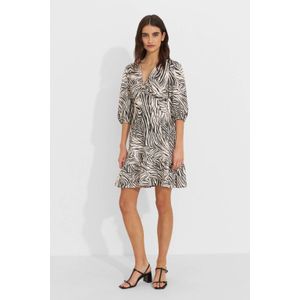 Ruby - Crinkle Mini Jurk - Zwart/Wit - Zebra Print