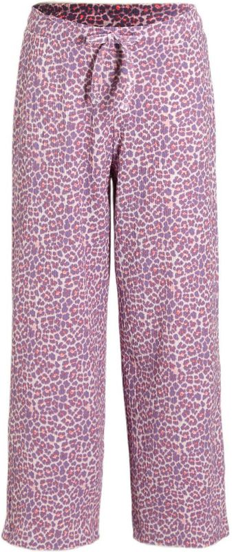 Anytime - Wide Leg Crinkle Broek - Panterprint - Roze