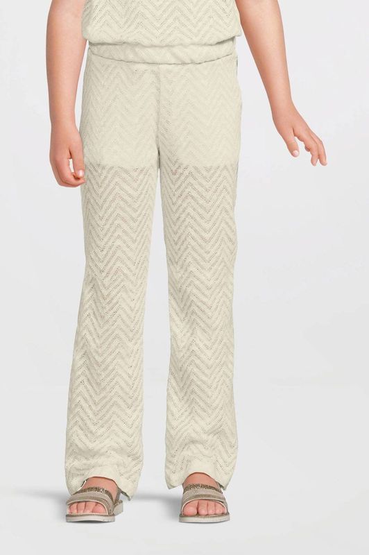 Anytime - Flared Broek - Off-White - Katoen - Ingebreid Patroon