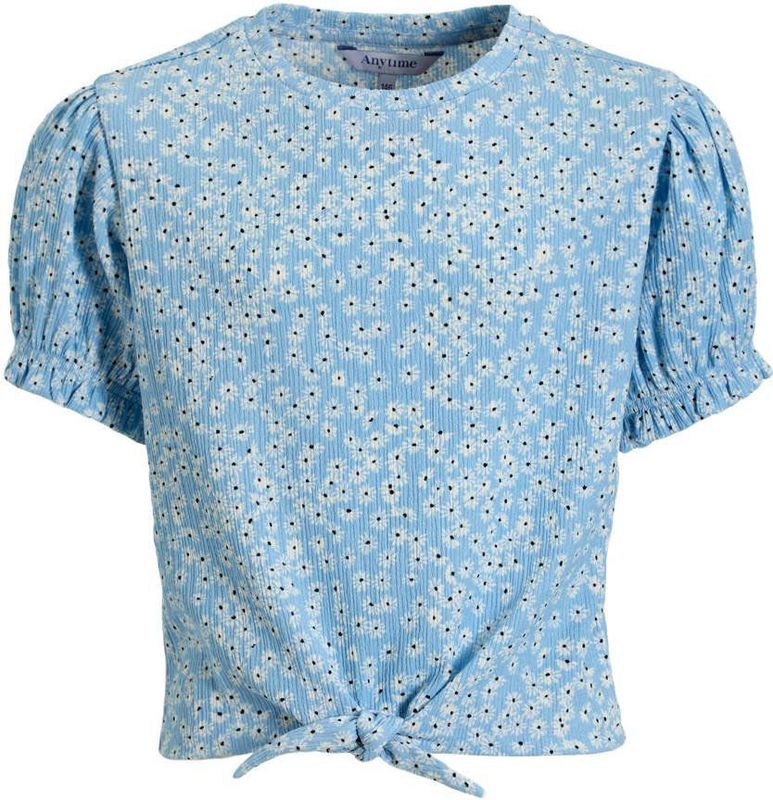 Anytime - Crinkle Top - Lichtblauw - Met Bloemenprint