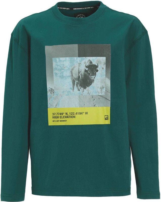 Me & My Monkey - Longsleeve - Donkergroen - Met Printopdruk
