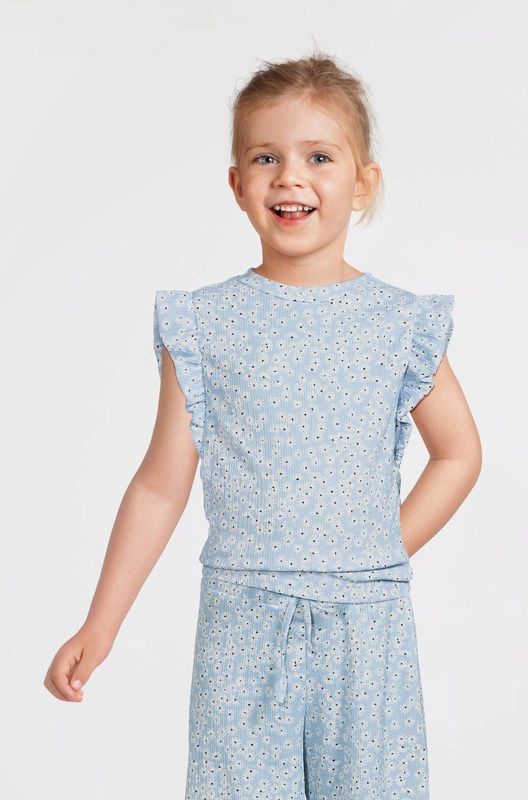 Anytime - Crinkle Top - Blomenprint - Lichtblauw - Luchtige Stof