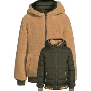 Anytime - Korte Gewatteerde Reversible Jas - Khaki - Voor Jongens