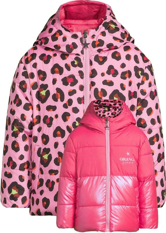 Orange Stars - Isa - Reversible Jas - Bloemenprint - Capuchon - Lange Mouwen - Colourblock Detail