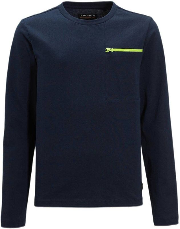 Orange Stars - Longsleeve - Donkerblauw - Met Printopdruk - Ronde Hals