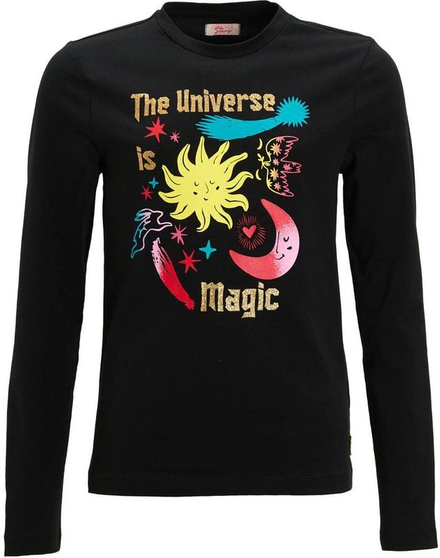 Orange Stars - Longsleeve - Zwart - Met Printopdruk - Lange Mouwen