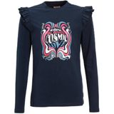 Orange Stars - Longsleeve - Donkerblauw - Glitterprint - Ronde Hals - Ruches