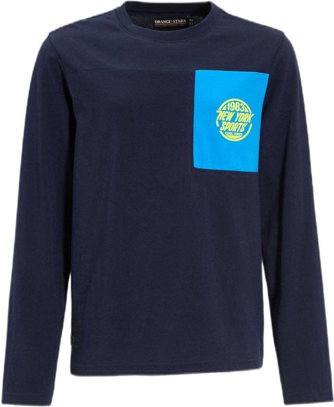Orange Stars - Longsleeve - Donkerblauw - Colorblock met Patch Jasper