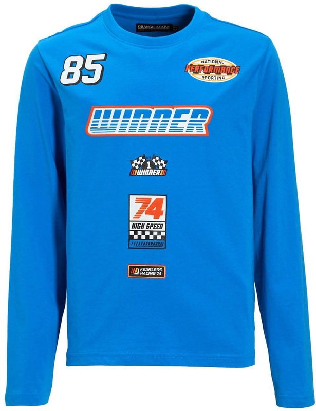 Orange Stars - Luca - Longsleeve - Blauw - Logo Print