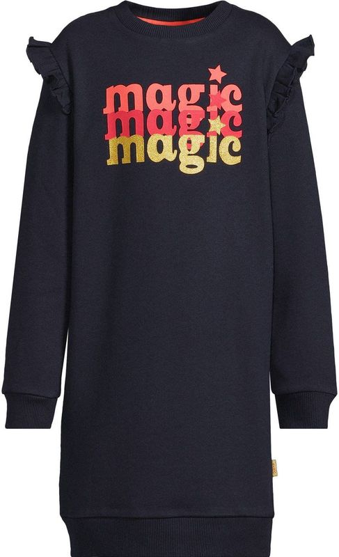 Orange Stars - Jeanne - Fleece Sweaterjurk - Donkerblauw - Met Glitter Printopdruk