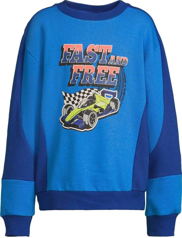 Orange Stars - Fleece Sweater - Lev Blauw - Ronde Hals - Lange Mouwen