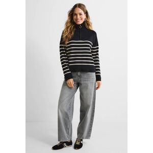Anytime - Gebreide Schipperstrui - Zwart/Wit - Dames