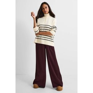 Anytime - Gebreide Schipperstruien - Wit/Zwart - Met Halve Rits