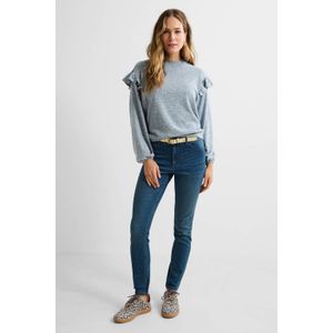 Anytime - Trui - Blauw Melange - Ronde Hals - Lange Mouwen - Ruches