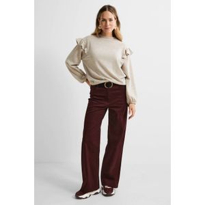 Anytime - Trui - Beige Melange - Met Glitters en Ruches